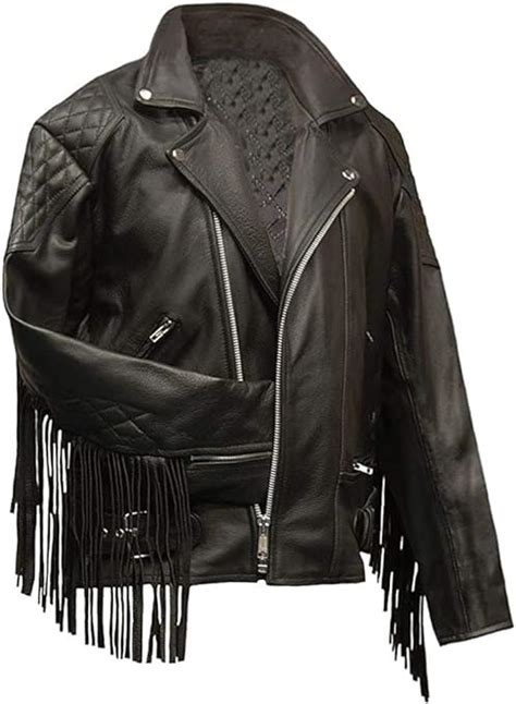 Amazon.com: Mens Fringed Leather Jacket